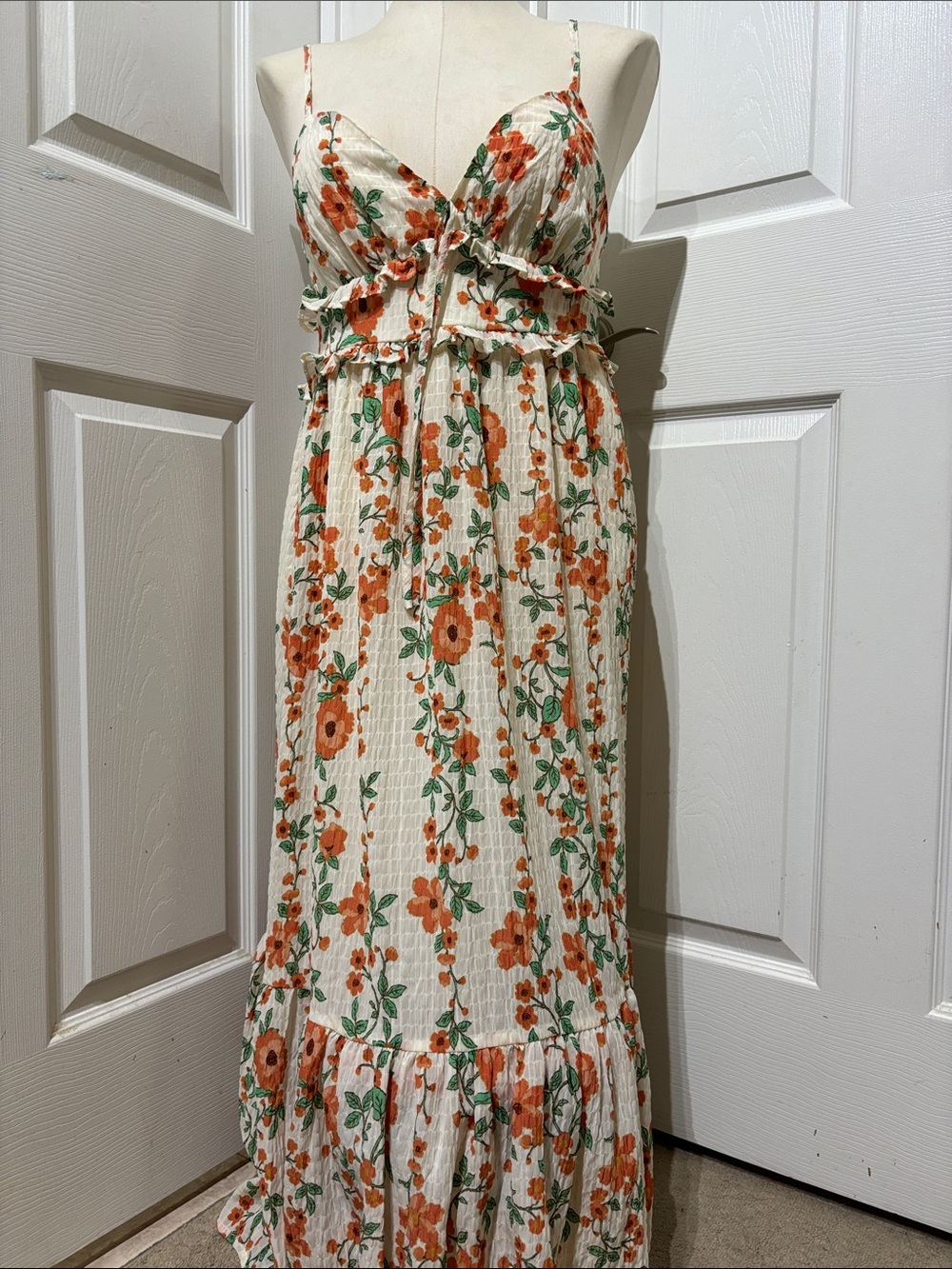 Band of the Free Los Angeles Women’s Cream Floral Maxi Dress with Orange Blooms